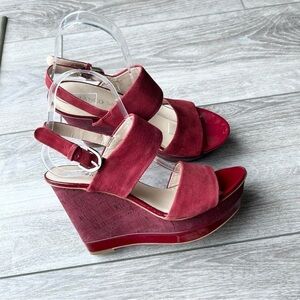 Franco Sarto Wine Suede Leather Wedge Sandals